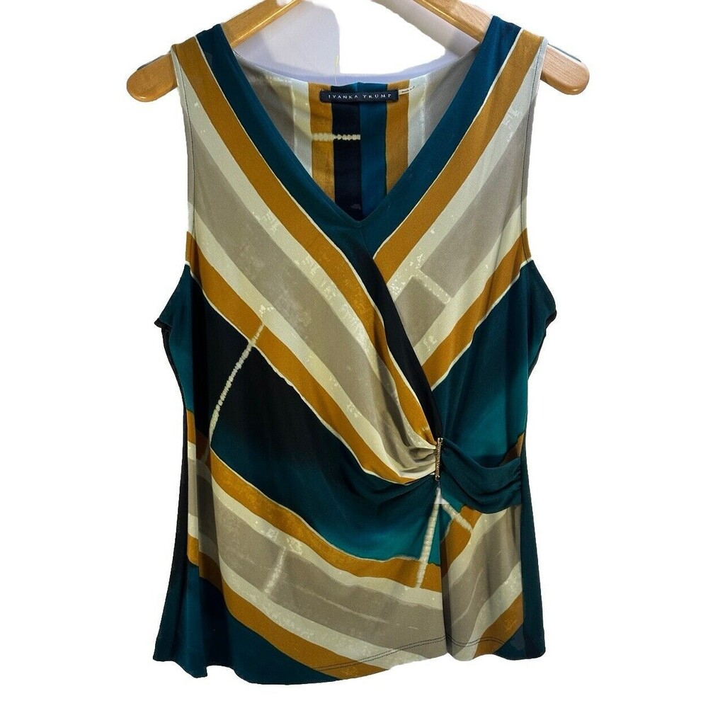 Ivanka Trump Sleeveless V-Neck Blouse With Diamond Accents Size Large